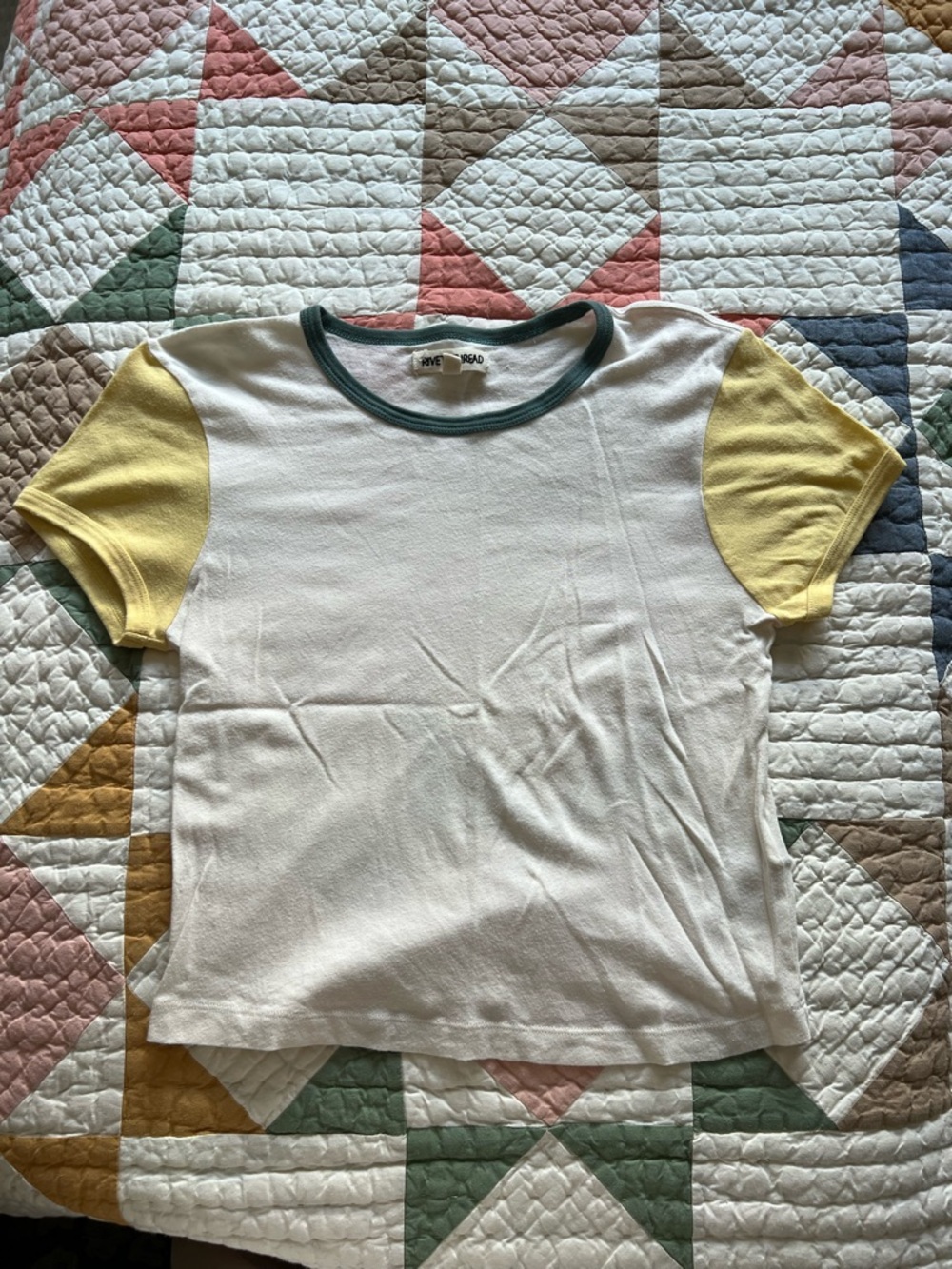 Rivet & Thread Tee with Yellow Sleeves